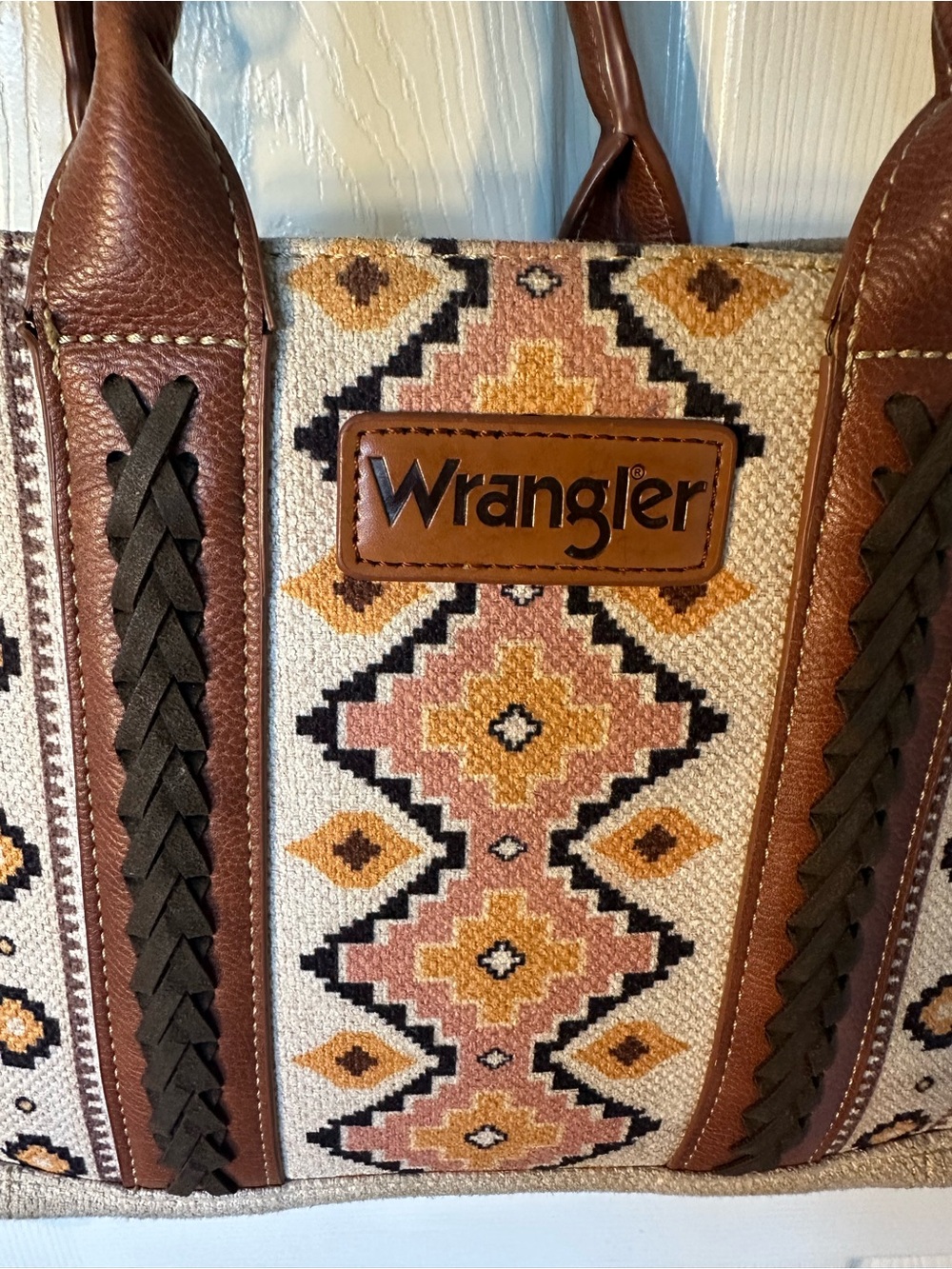 Wrangler Aztec Canvas Crossbody Top Handle WesternPurse Zip Top Detachable Strap - Picture 5 of 14